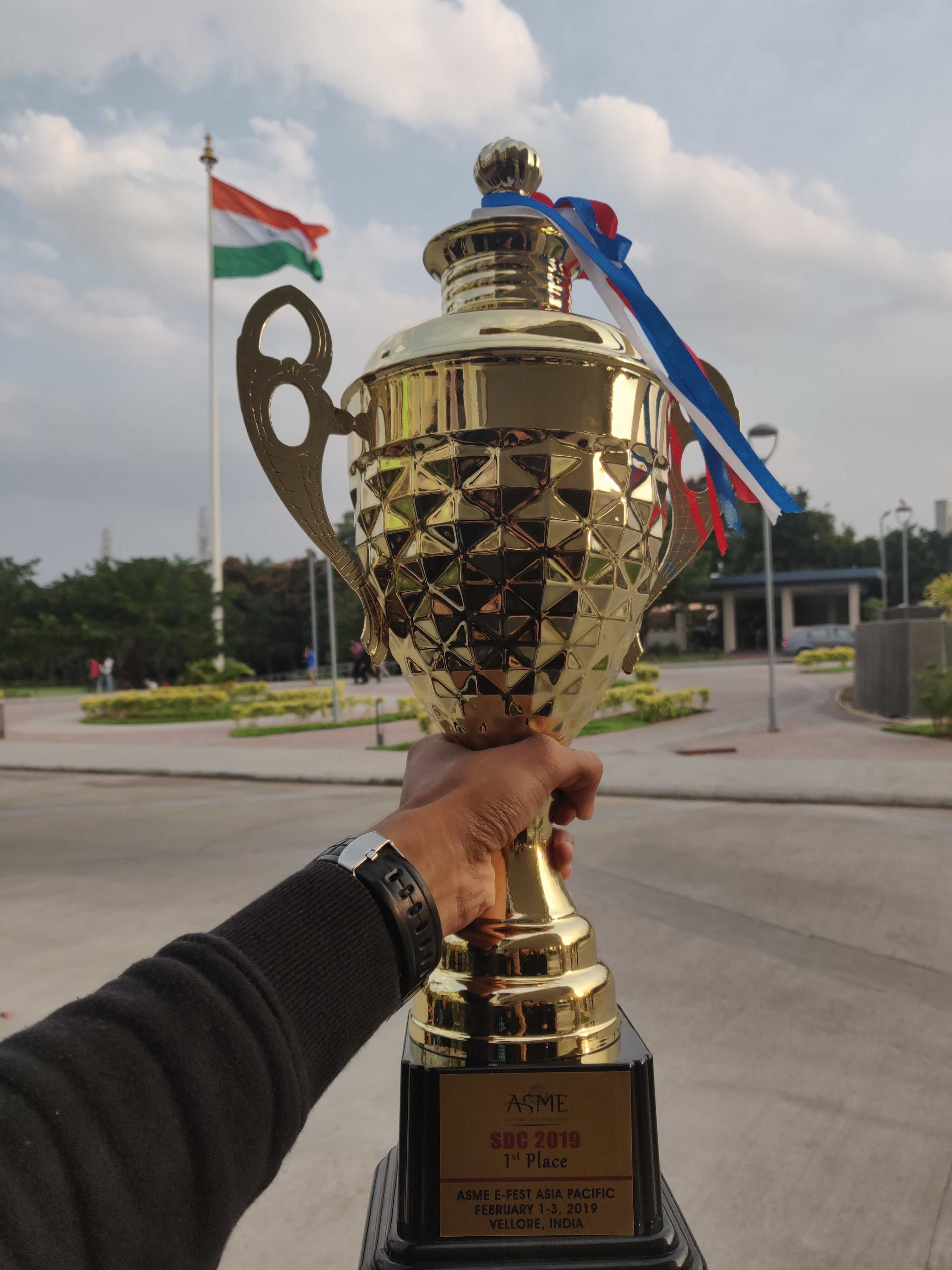 Holding the Victory Cup for securing the 1st Position in ASME-SDC Asia Pacifics-2019